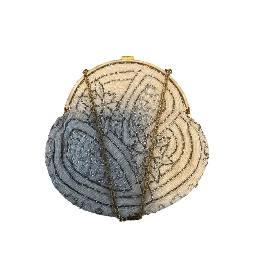 Art Deco Micro Beaded Evening Bag Beadwork Floral Geometric Flapper Purse